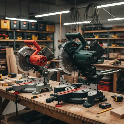 Comparison of a compact single bevel and a robust dual bevel miter saw